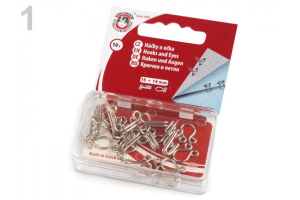 Metal Hook and Eye Fasteners - Size 1 - 15 mm - Pack 10